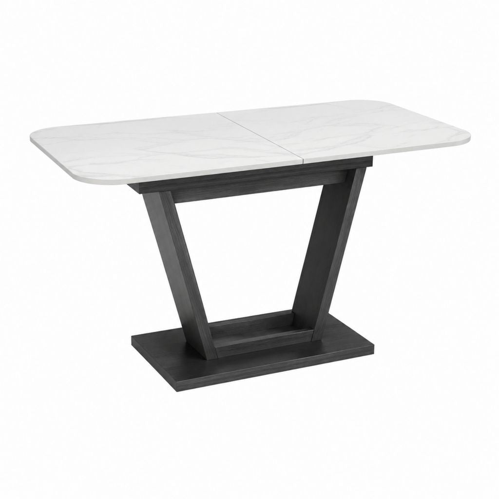 Table à manger extensible blanche et noire en pierre frittée rectangulaire 160-200 x 90 x 76 cm