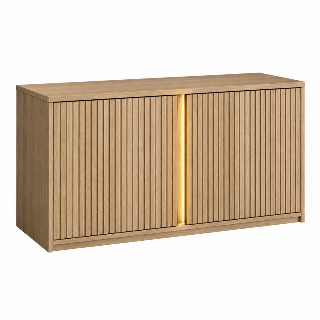 Meuble TV 2 portes coulissantes chêne clair MDF rectangulaire 120 x 40 x 75 cm