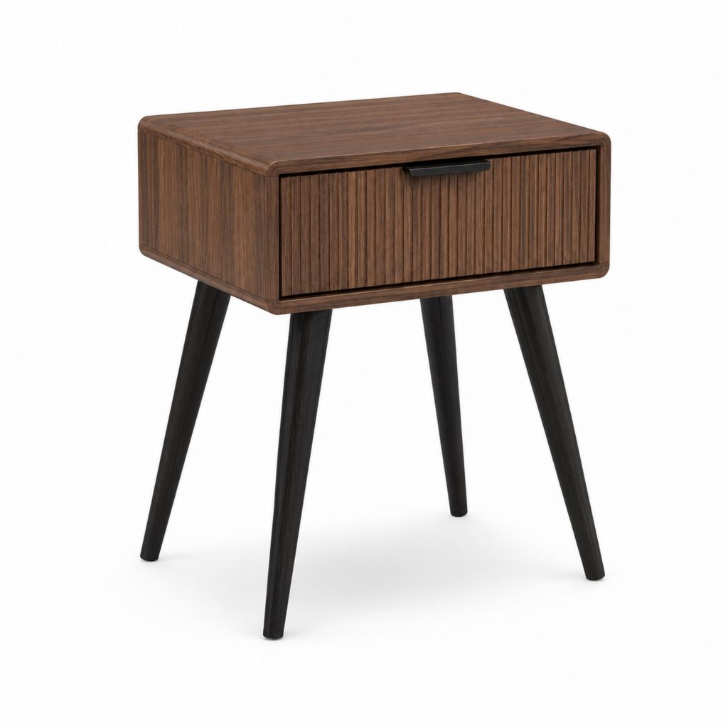 Table de chevet avec tiroir noyer et noir en MDF plaqué 45 x 35 x 60 cm
