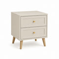 Table de chevet 2 tiroirs beige en MDF et bois d'hévéa rectangulaire 50 x 40 x 60 cm