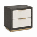 Table de chevet 2 tiroirs noir ivoire et doré en panneaux MDF 50 x 45 x 55 cm