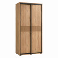 Armoire à portes coulissantes chêne et noir en panneaux mélaminés 100 x 60 x 200 cm