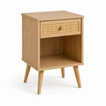 Table de chevet avec tiroir et niche en chêne naturel cannage de rotin 45 x 35 x 60 cm