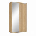 Armoire coulissante rectangulaire chêne clair en panneaux de particules mélaminés avec miroir 120 x 60 x 200 cm