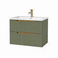 Meuble sous vasque suspendu vert olive en MDF avec vasque en céramique 80 x 46 x 55 cm