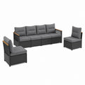 Salon de jardin 6 places en polypropylène anthracite avec coussins en polyester canapé 260 x 70 x 75 cm et fauteuils 65 x 70 x 75 cm