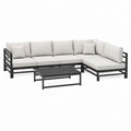 Salon de jardin d'angle 4 places avec table basse noir et beige en aluminium 198 x 198 cm