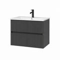 Meuble sous vasque suspendu anthracite en MDF strié avec vasque en céramique 80 x 46 x 55 cm