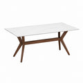 Table à manger rectangulaire blanche et noyer en céramique et bois massif 160 x 90 x 75 cm