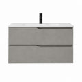Meuble sous vasque suspendu avec vasque blanc et gris béton en panneaux de particules 100 x 46 x 50 cm