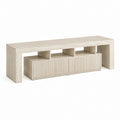 Meuble TV beige en panneaux de particules mélaminés avec 2 portes et 3 niches 180 x 40 x 65 cm